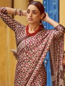 Saree mall Ethnic Motifs Poly Crepe Block Print Sarees