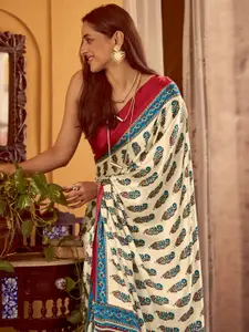 Saree mall Bagh Poly Crepe Block Print Sarees