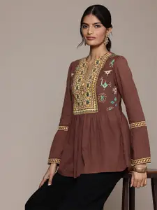 aarke Ritu Kumar Ethnic Motifs Embroidered Flared Sleeves Kantha Work Kurti