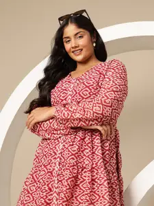 Sztori Plus Size Geometric Printed Fit & Flare Dress