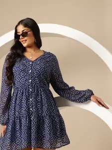 Sztori Plus Size Geometric Printed Fit & Flare Dress