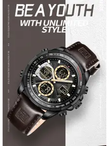 Naviforce Men Dial & Leather Bracelet Style Straps Analogue Multi Function Watch NF9197L BYD.BN