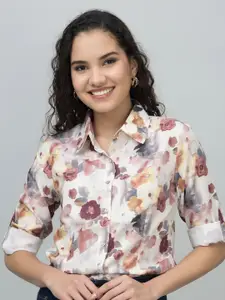 PURYS Women Abstract Printed Casual Shirt