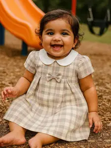 MeeMee Girls Round Neck Checked A-Line Dress