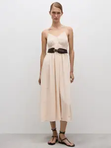 MANGO Beaded Strappy Empire Seersucker Dress