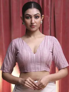 Indethnic Women Woven Design Cotton Saree Blouse