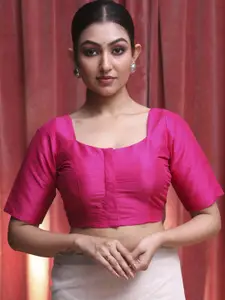 Indethnic Square Neck Short Sleeves Ready Made Saree blouse