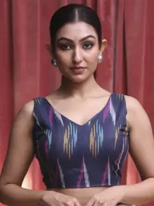 Indethnic Woven Design Ikkat Printed Saree Blouse