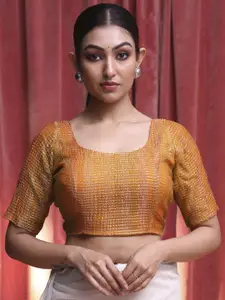 Indethnic Woven Design Crushed Tissue Saree Blouse