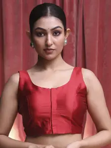 Indethnic U-Neck Sleeveless Solid Saree Blouse