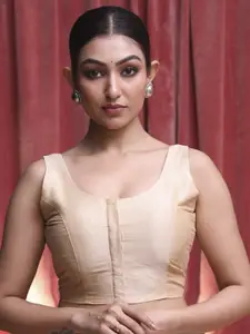 Indethnic U Neck Sleeveless Raw Silk Saree Blouse