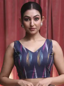 Indethnic Ikkat Printed V Neck Saree Blouse