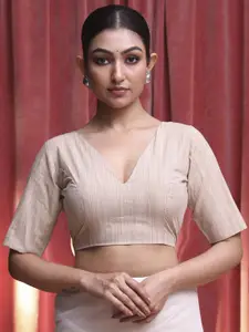 Indethnic Woven Design Bagru Saree Blouse