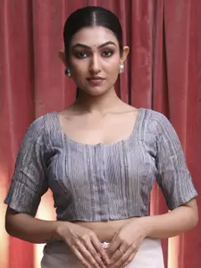 Indethnic Woven Design Short Sleeve Square Neck Saree Blouse