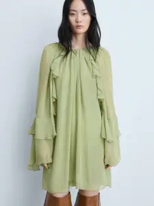 MANGO Tie-Up Neck Flared Sleeve Sheath Dress