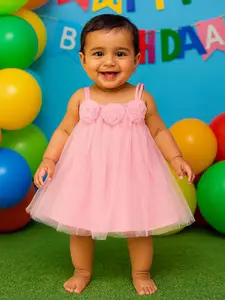 MeeMee Girls Shoulder Strap A-Line Geathered Net Dress