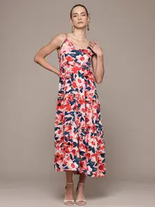 bebe Brighter Basics Floral Print Tiered A-Line Midi Dress