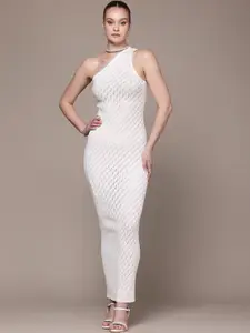 bebe Soft Romance One-Shoulder Semi-Sheer Bodycon Maxi Dress