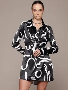 bebe Future Glam Abstract Printed Satin Finish Printed Shirt Mini Dress