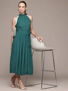 bebe Soft Romance Halter Neck Fit & Flare Midi Dress