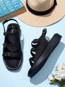 TRASE Women Open Toe Flats with Buckles