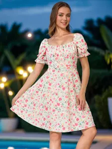 Ziva Fashion Floral Printed Fit & Flare Dress