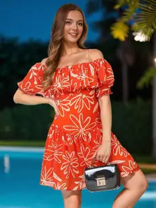 Ziva Fashion Women Floral Printed Off-Shoulder Fit & Flare Dress