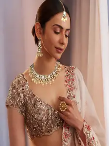 AccessHer Gold-Plated Necklace With Earrings & Mangtikka