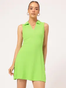 DressBerry Rib Knit Polo A-Line Mini Dress