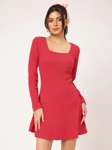 DressBerry Kawaii Ribbed Drop-Waist Mini Dress