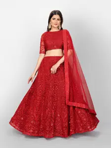 SHOPGARB Embroidered Thread Work Semi Stitched Lehenga & Unstitched Blouse With Dupatta