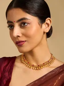 Kushal's Fashion Jewellery Embellished Bridal 92.5 Silver Gold-Plated Temple Necklace