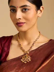 Kushal's Fashion Jewellery Embellished Bridal 92.5 Gold Plated Stone Temple Necklace