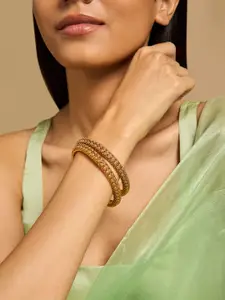 Kushal's Fashion Jewellery Set Of 2 Gold-Plated Antique Bangles