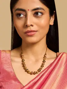 Kushal's Fashion Jewellery Embellished Bridal 92.5 Pure Silver Gold-Plated Temple Necklace