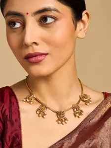 Kushal's Fashion Jewellery Embellished Bridal 92.5 Pure Silver Gold-Plated Temple Necklace