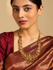 Kushal's Fashion Jewellery 92.5 Pure Silver Gold-Plated Temple Necklace