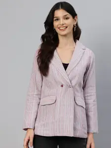 Cottinfab Striped Double-Breasted Pure Cotton Casual Blazer