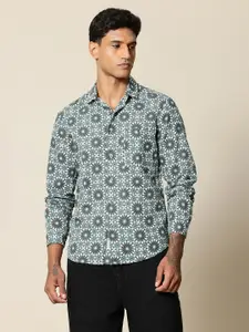 Mr Bowerbird Men Premium Tailored Fit Printed Linen Cotton Casual Shirt