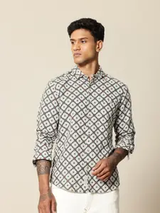 Mr Bowerbird Men Premium Tailored Fit Printed Linen Cotton Casual Shirt