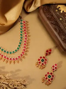 AARSHVI Gold-Plated Necklace & Drop Earring Set