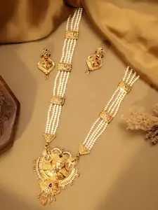 AARSHVI Gold-Plated Multi-Strand Beaded Necklace & Earring Set
