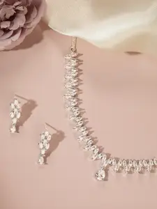 AARSHVI Silver-Plated American Diamond CZ Studded Necklace & Earring Set