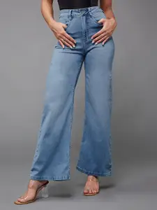 Miss Chase Women Wide Leg Shaping High-Rise Light Fade Stretchable Jeans