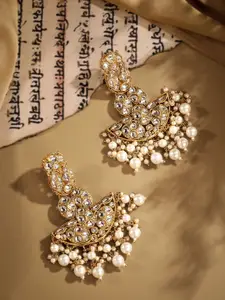 AARSHVI Gold-Plated Kundan Contemporary Drop Earrings