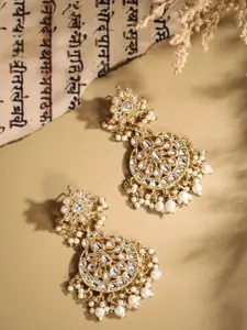 AARSHVI Gold-Plated Kundan Contemporary Drop Earrings