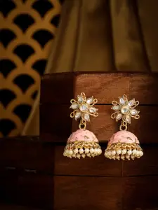 AARSHVI Gold-Plated Kundan Meenakari Dome Shaped Jhumkas