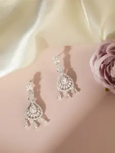 AARSHVI Silver-Plated American Diamond CZ Contemporary Drop Earrings