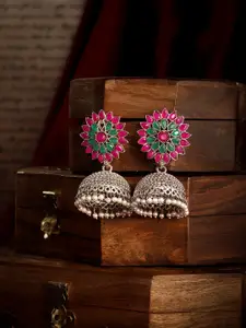 AARSHVI Silver-Plated Oxidised Dome Shaped Jhumkas