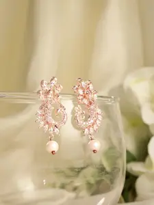 AARSHVI Rose Gold-Plated American Diamond CZ Contemporary Drop Earrings